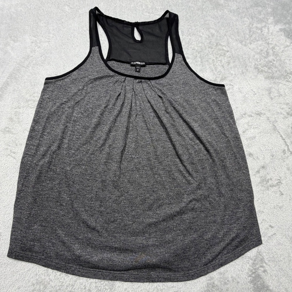 Express Grey Heathered Mesh Racerback Pleated Tank Top Medium‎ Womens